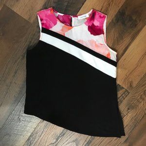 Calvin Klein Floral and Black Asymmetrical Top